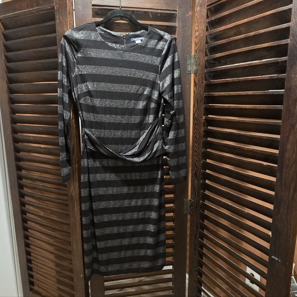 Tommy Hilfiger Black and Silver Long Sleeve Dress